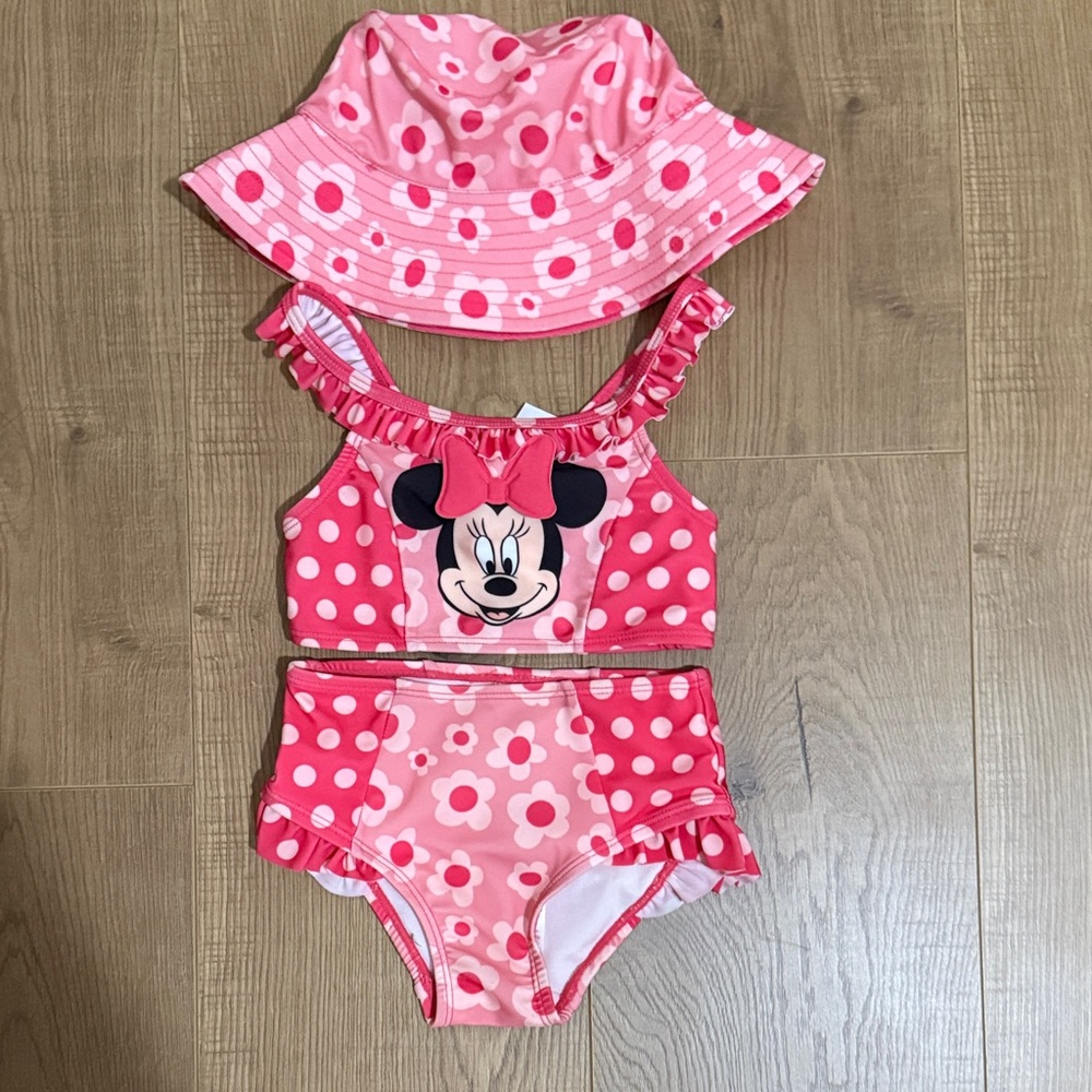 Disney Minnie Mouse Pink Floral Kids Bikini Set